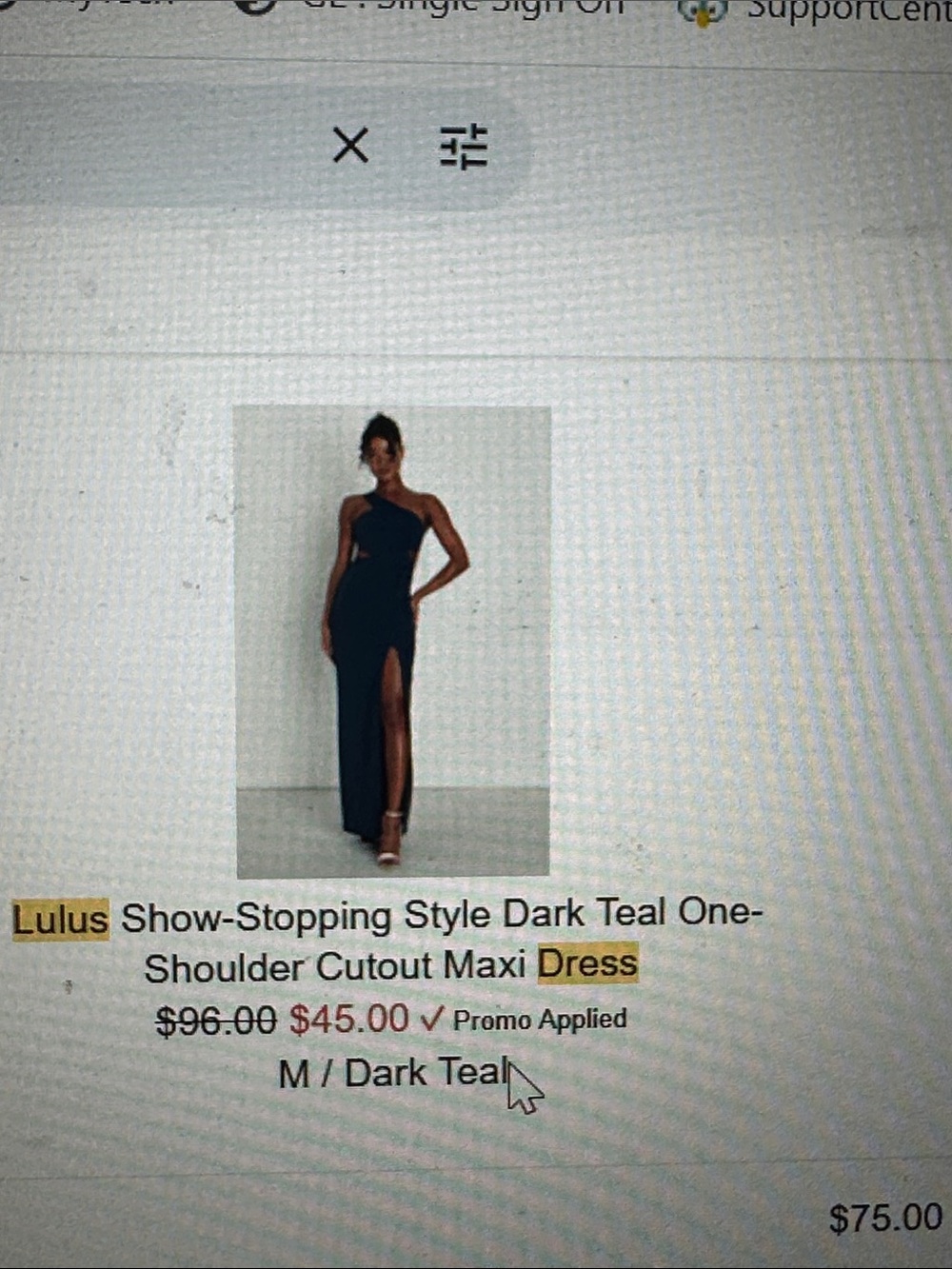 Lulu's Dark Teal One-Shoulder Cutout Maxi Gown